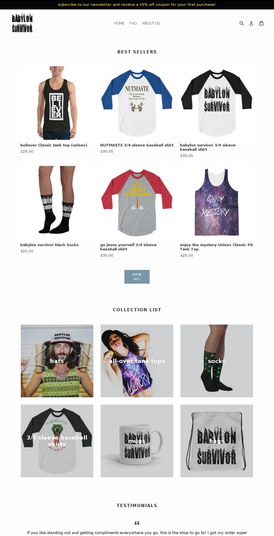 babylonsurvivor.com shopify website screenshot