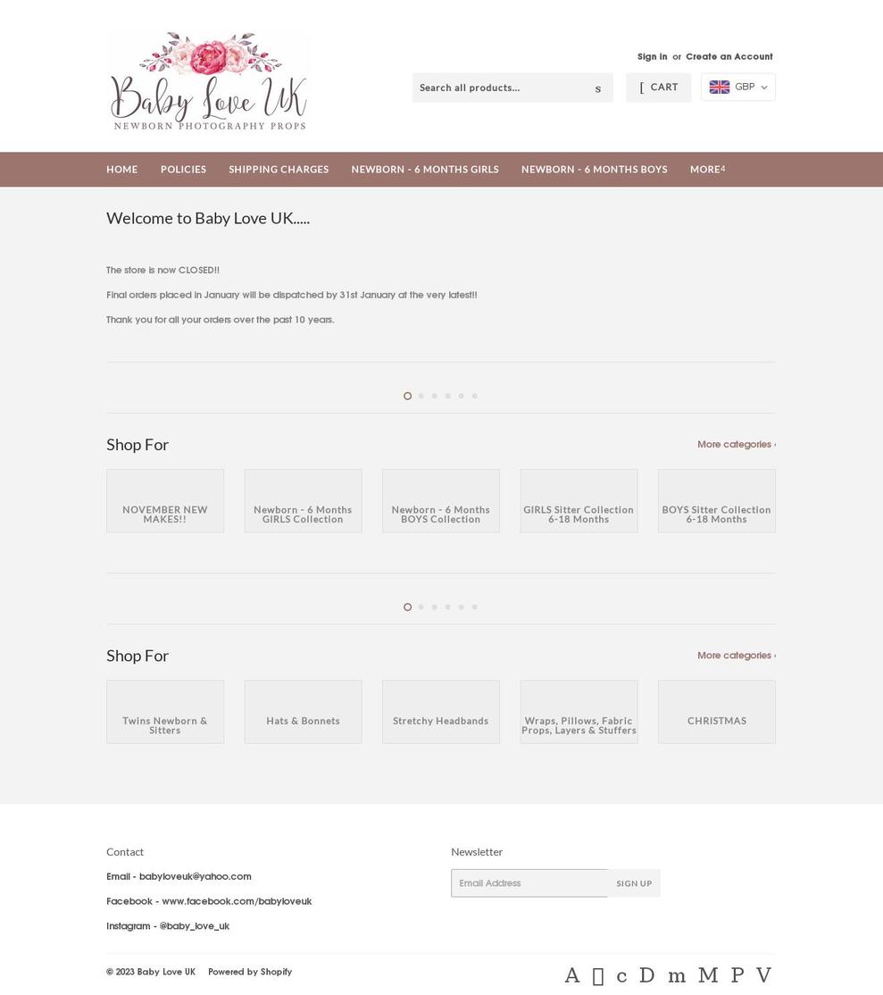 babyloveukprops.com — Shopify storefront screenshot