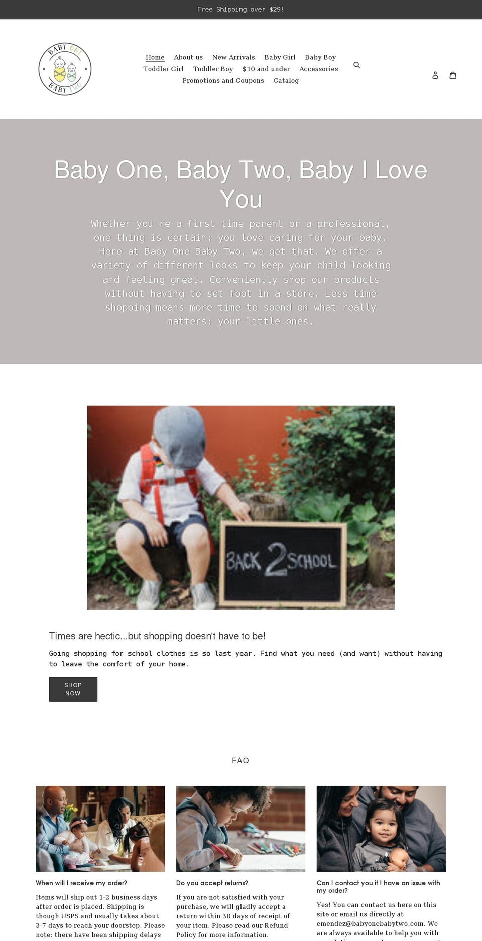 babyonebabytwo.com shopify website screenshot