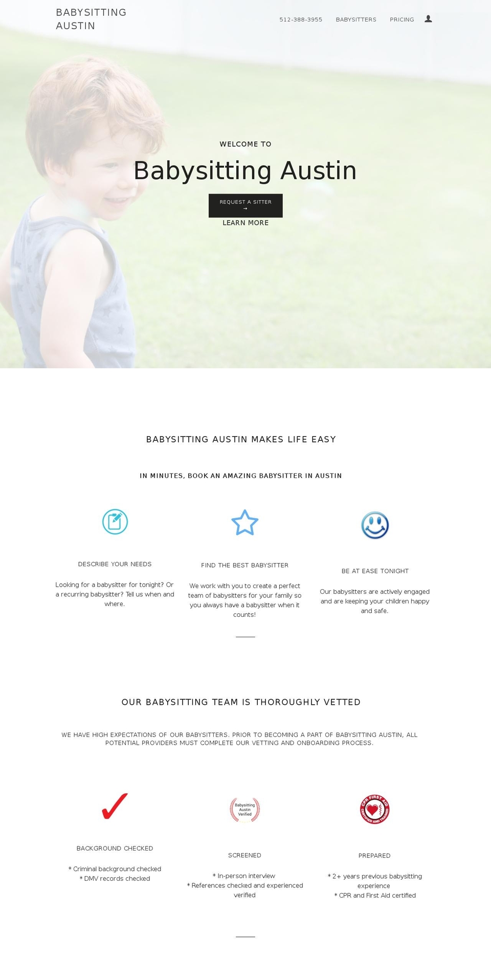 babysittingaustin.com shopify website screenshot