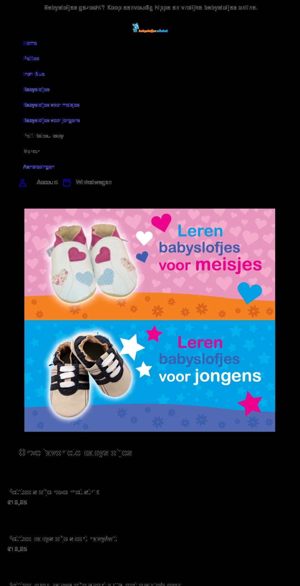 babyslofjes-winkel.nl shopify website screenshot