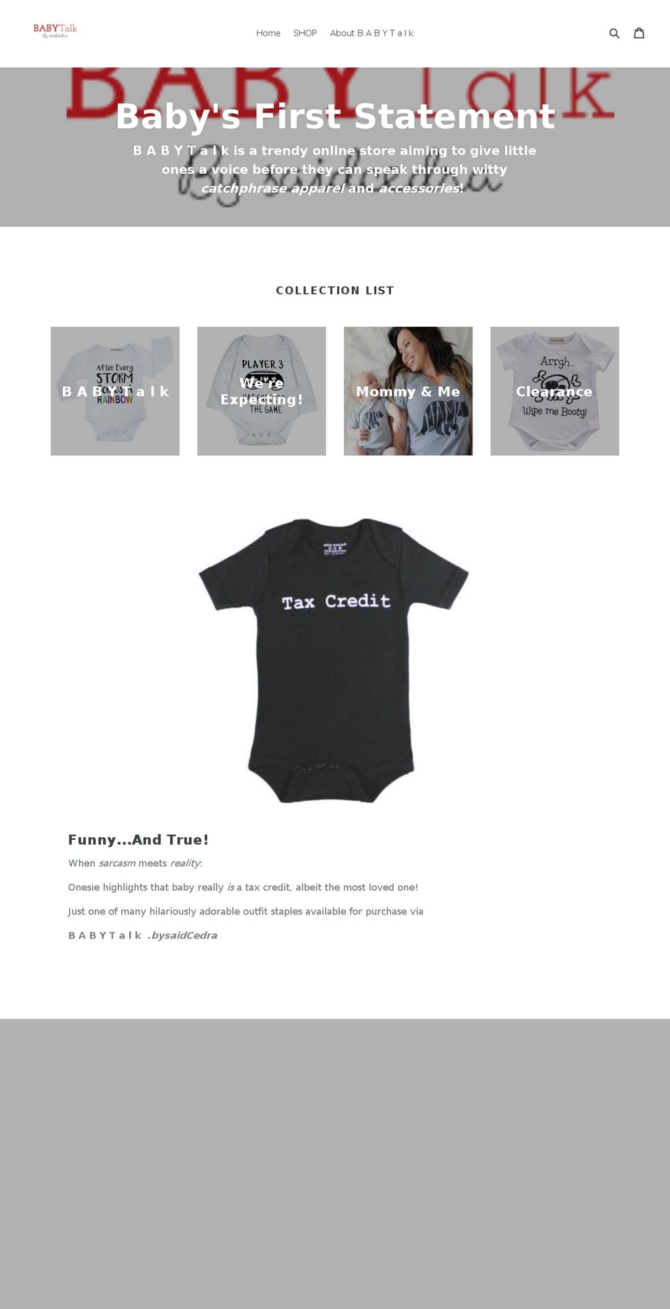 babytalkboutique.com — Shopify storefront screenshot