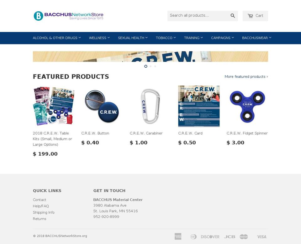 bacchusnetworkstore.com — Shopify storefront screenshot