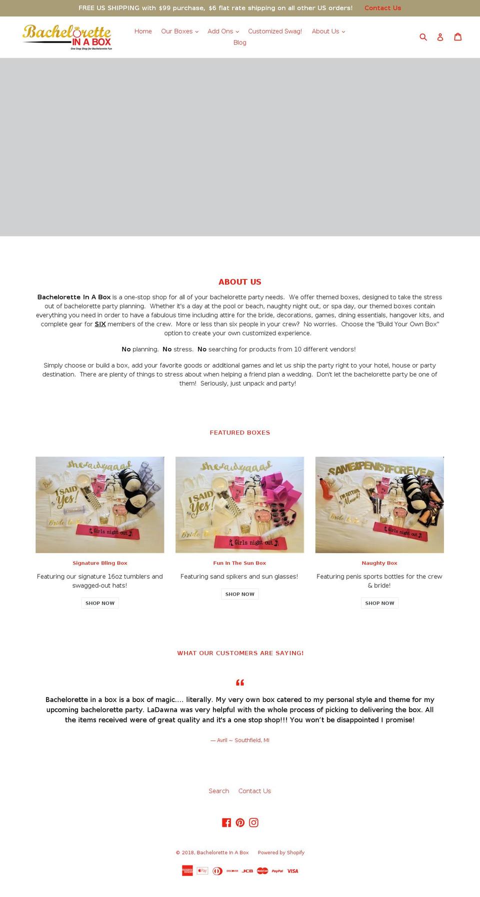 bacheloretteinabox.com — Shopify storefront screenshot