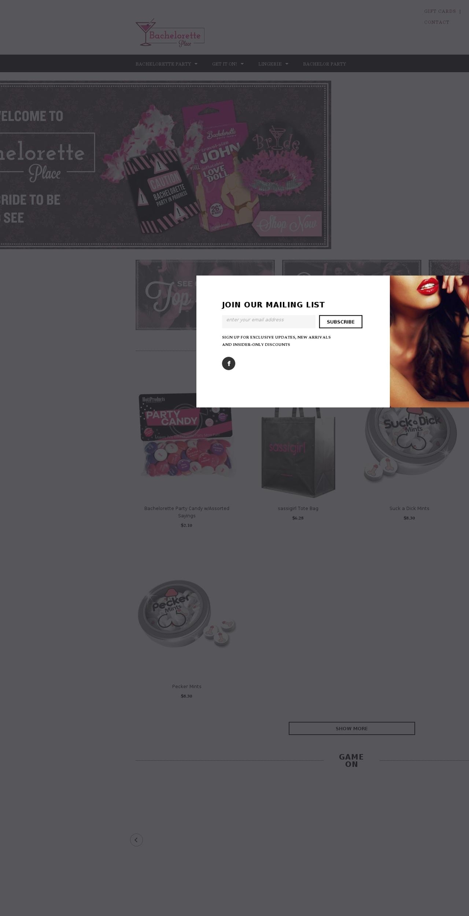 bacheloretteplace.com shopify website screenshot