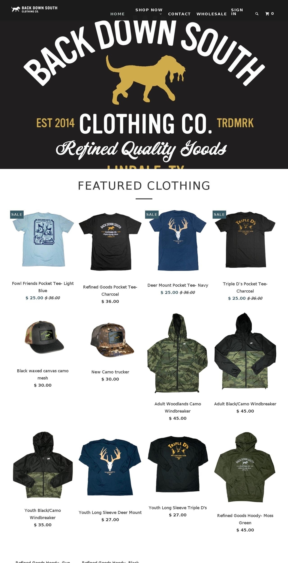 back-down-south-clothing.com — Shopify storefront screenshot