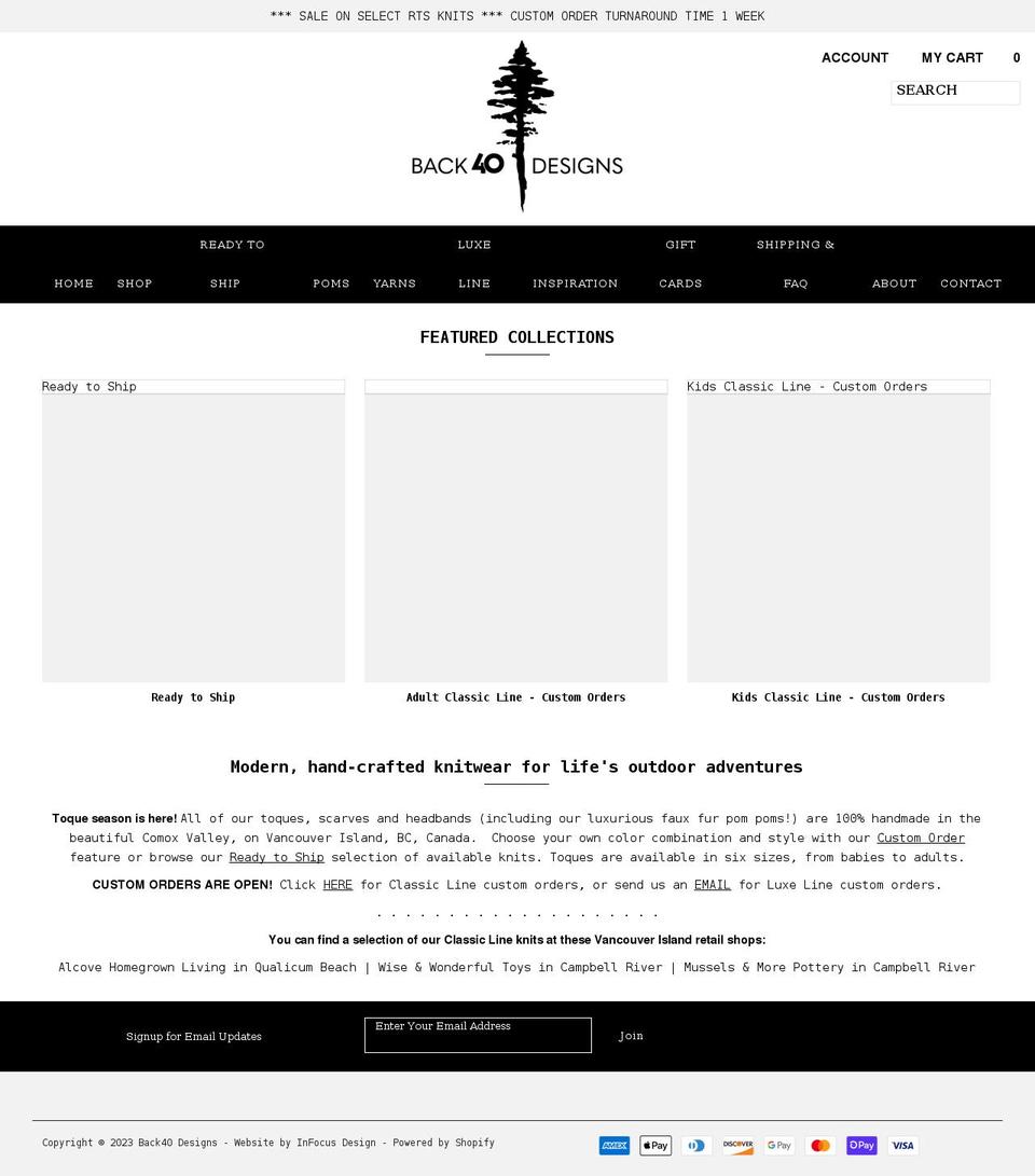 back40designs.ca shopify website screenshot