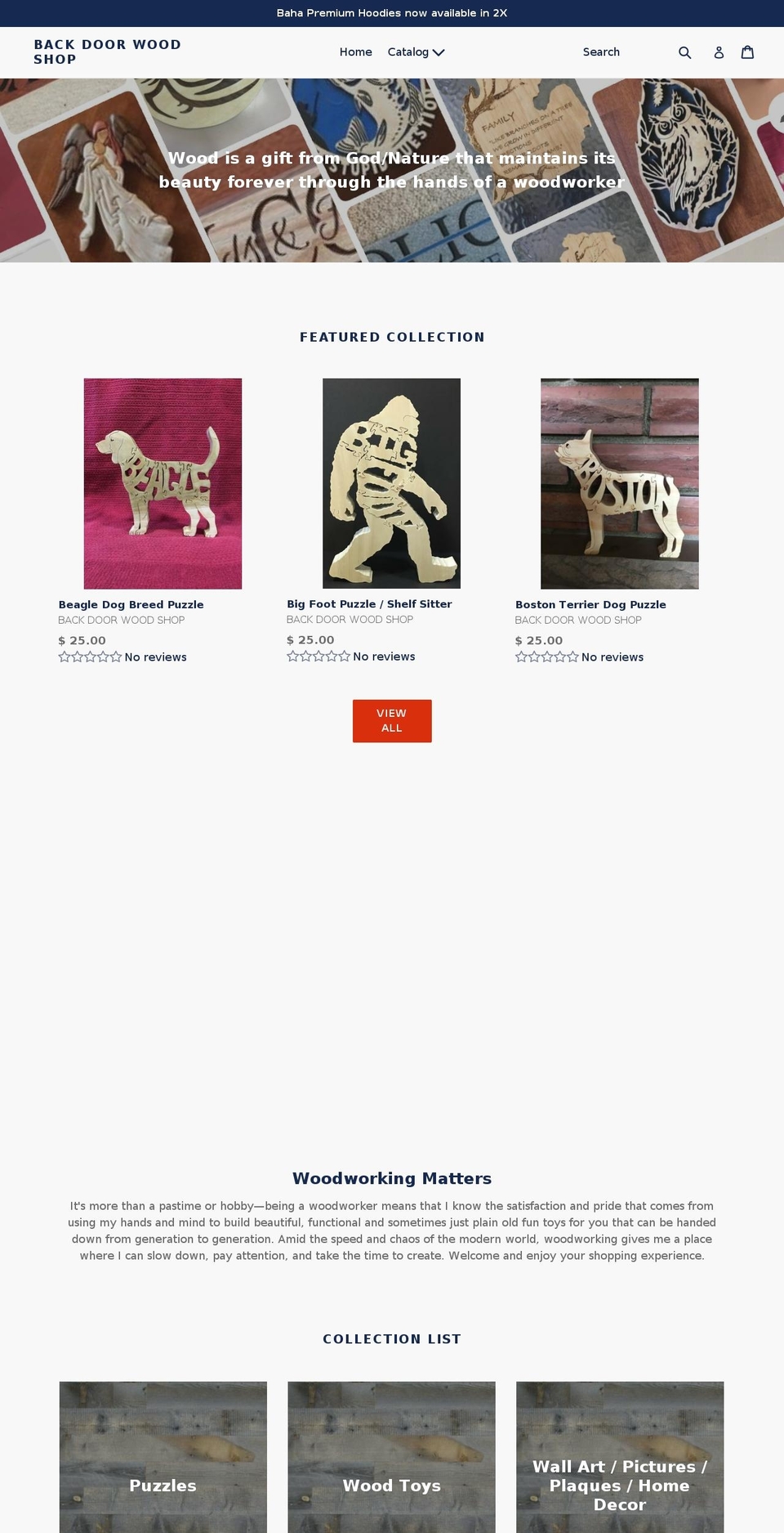 backdoorwoodshop.com — Shopify storefront screenshot