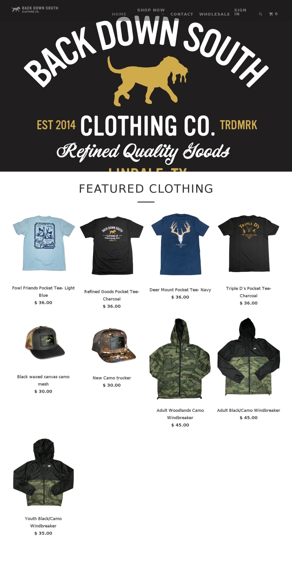 backdownsouthclothing.com shopify website screenshot