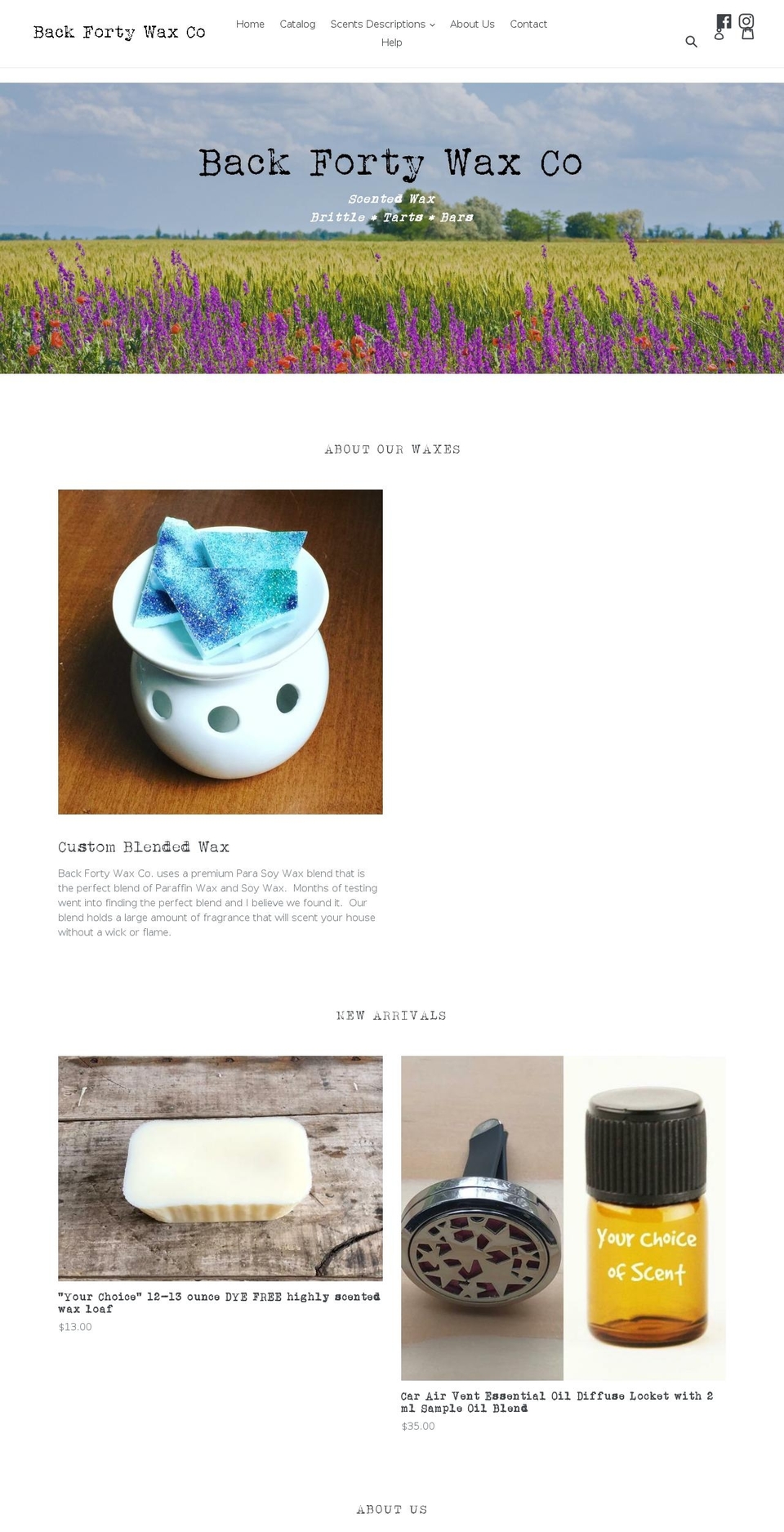 backfortywaxco.com shopify website screenshot