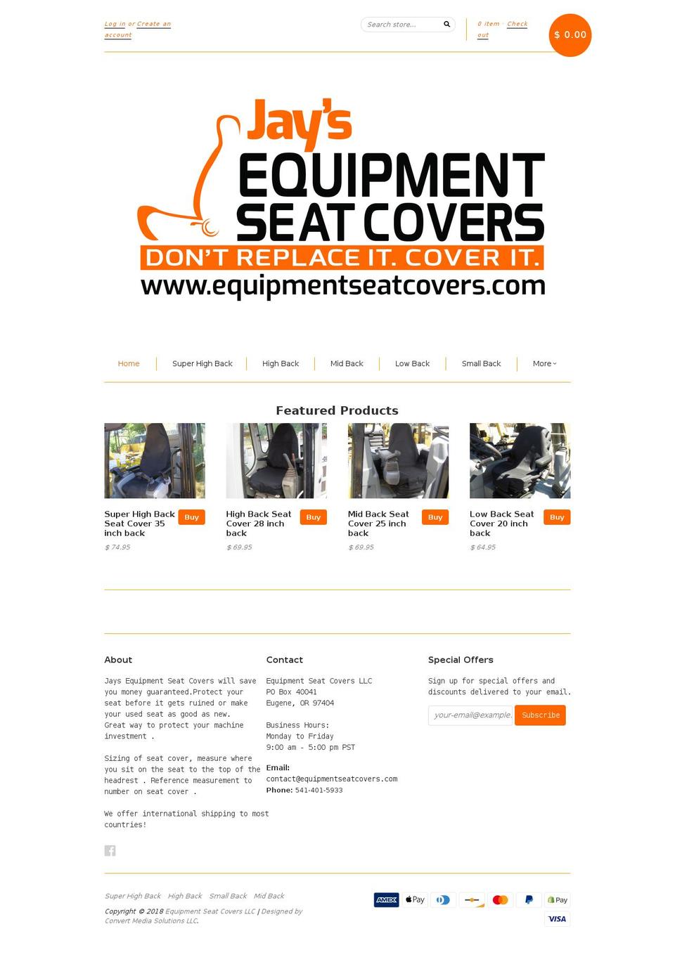 backhoeseatcovers.com — Shopify storefront screenshot