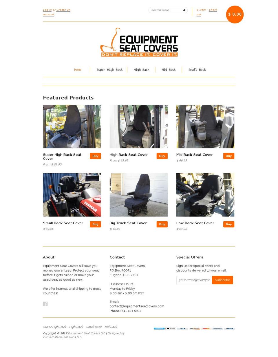 backhoeseatcovers.net shopify website screenshot