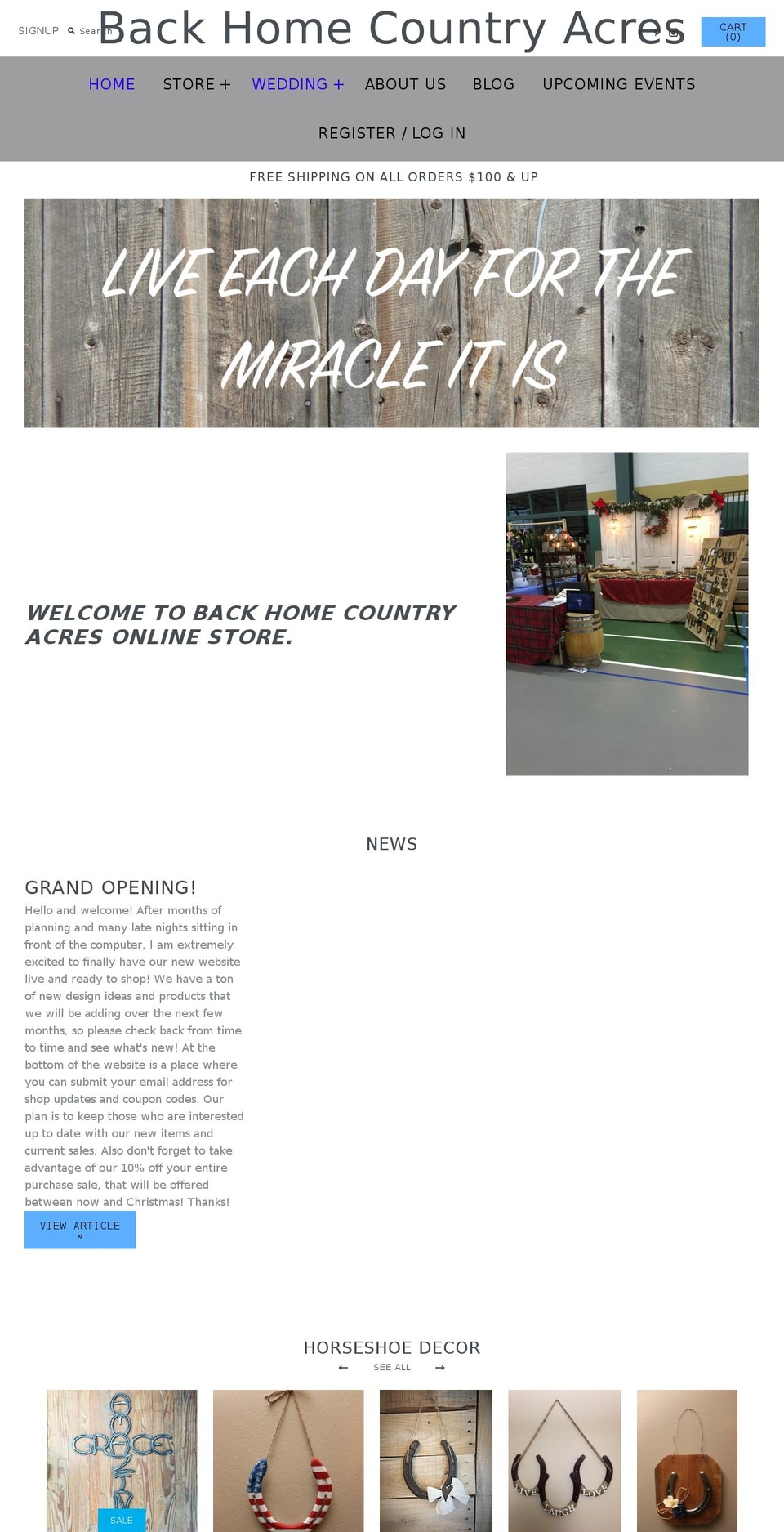 backhomecountryacres.com shopify website screenshot