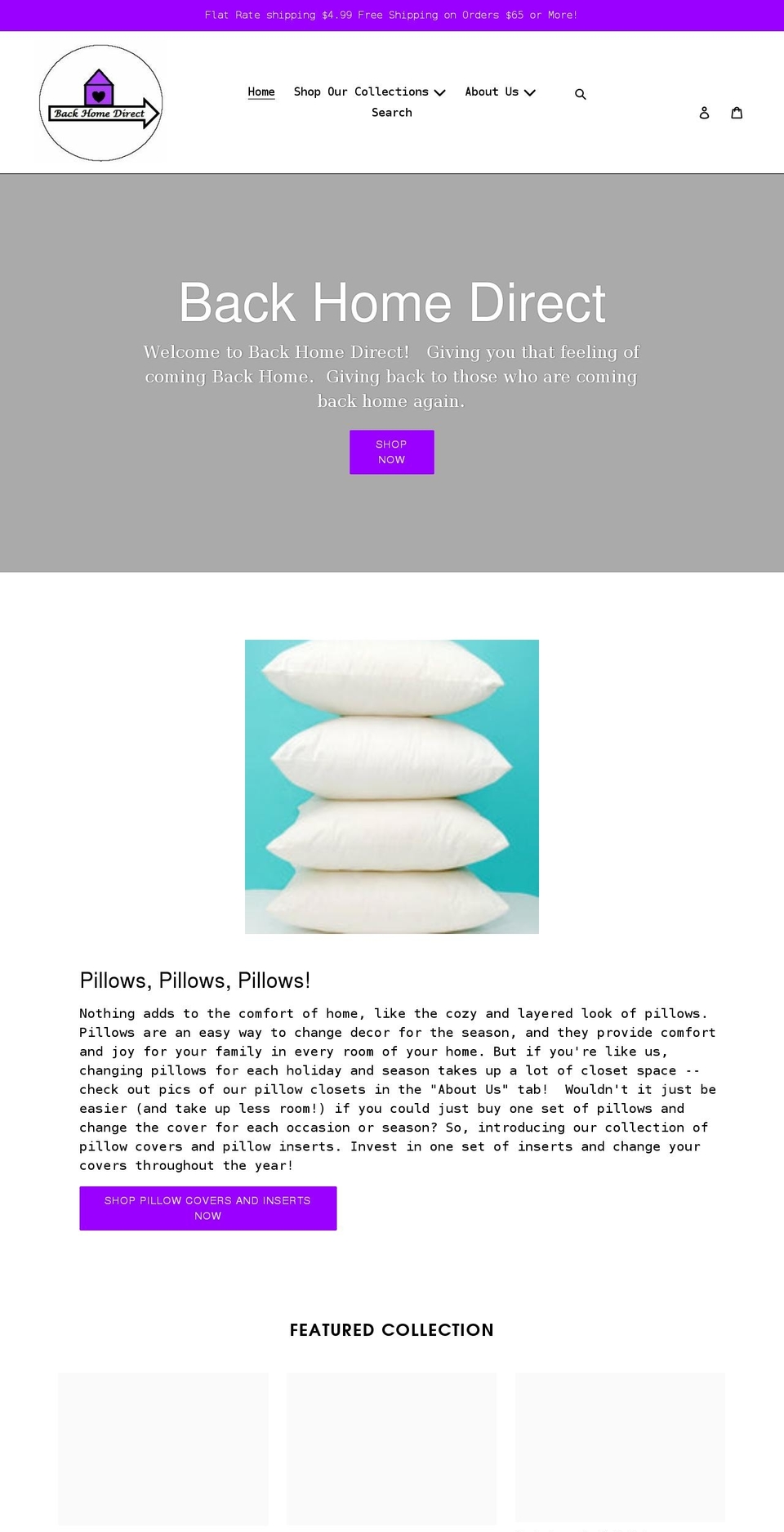 backhomedirect.com shopify website screenshot