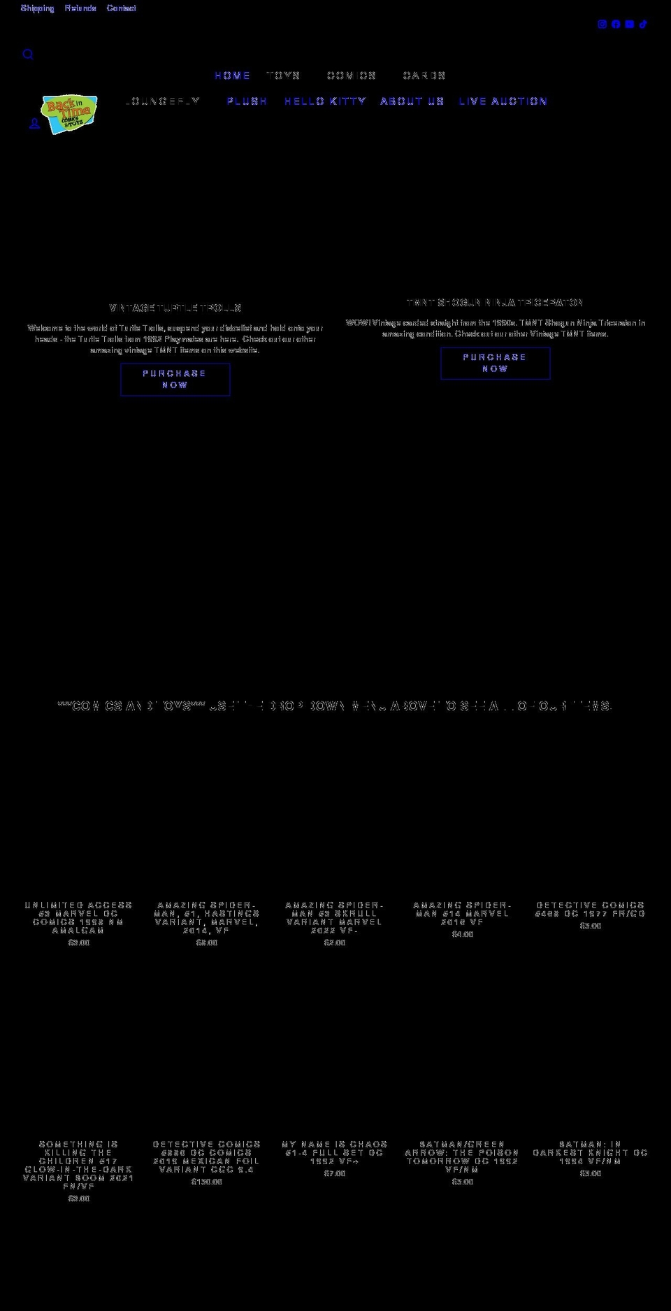 backintimecomics.com shopify website screenshot