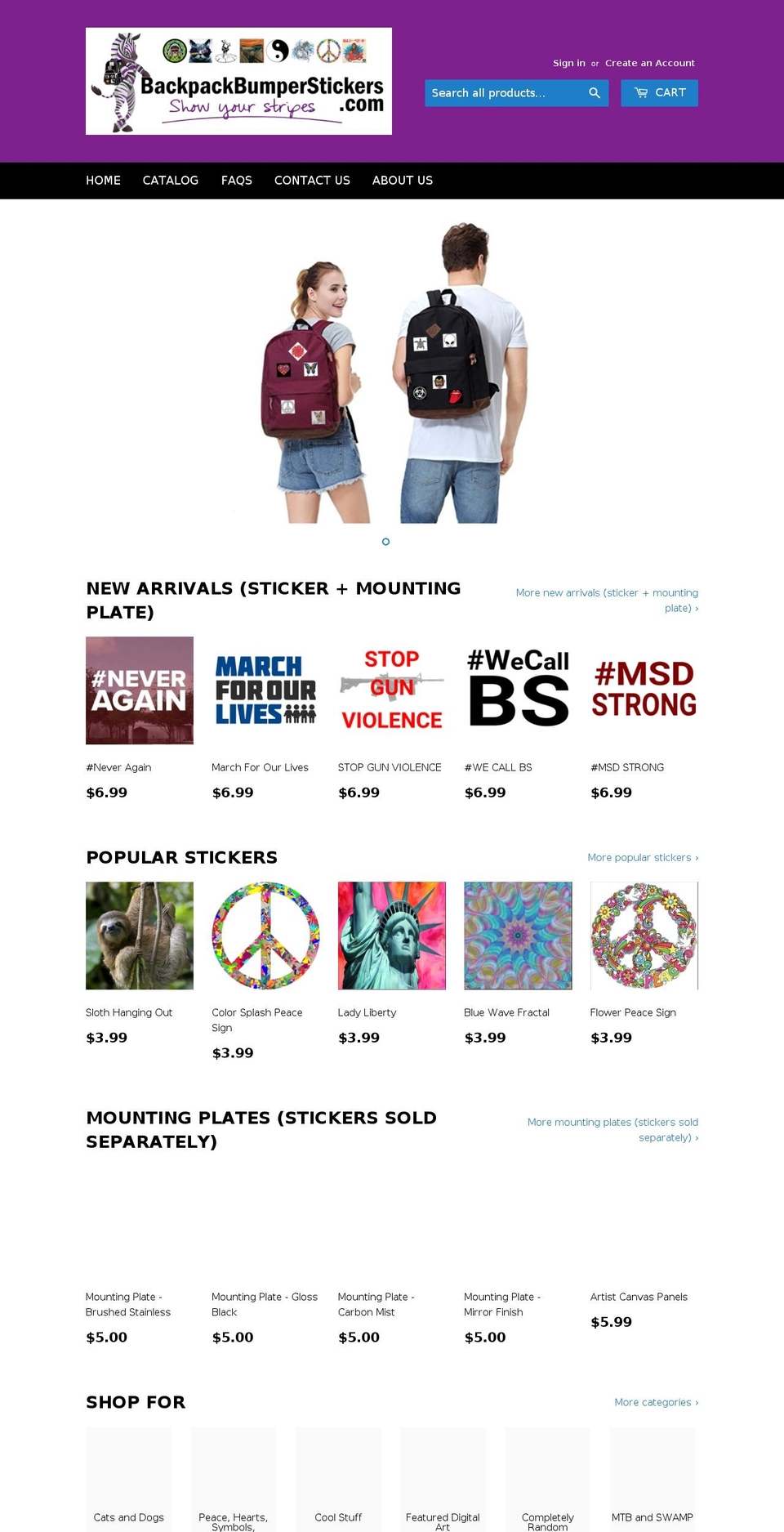 backpackbumperstickers.com — Shopify storefront screenshot