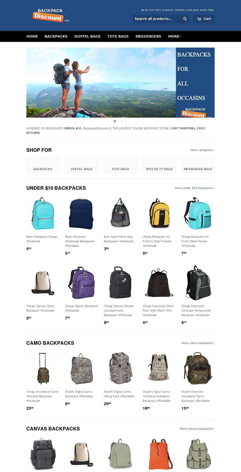 backpackdiscount.com shopify website screenshot