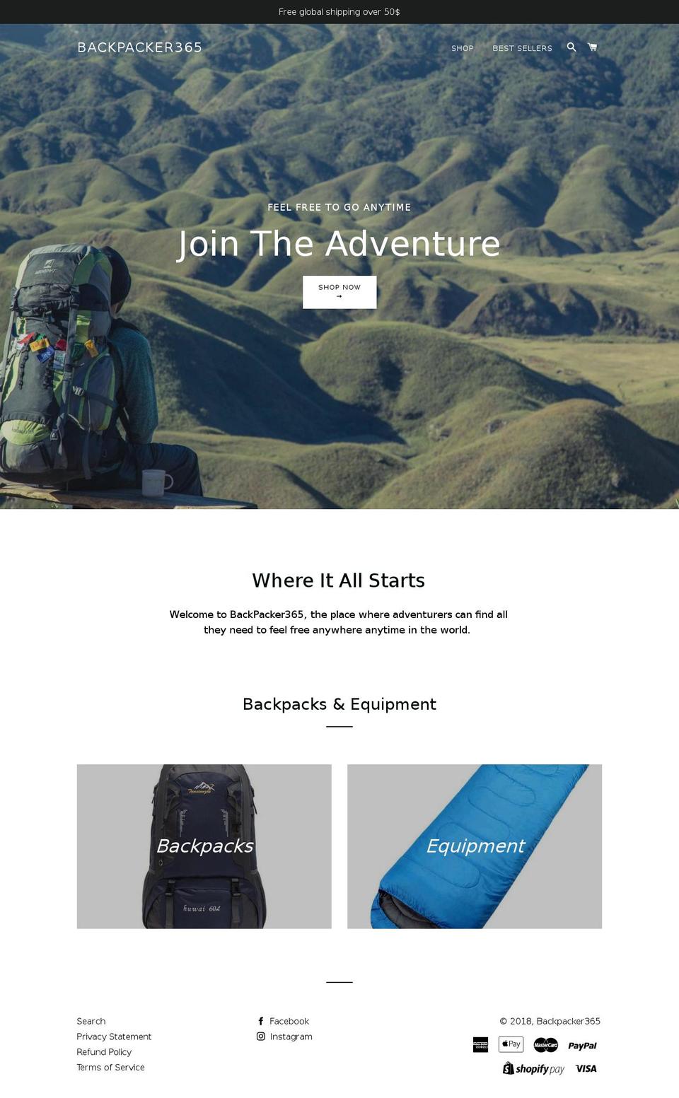 backpacker365.com — Shopify storefront screenshot