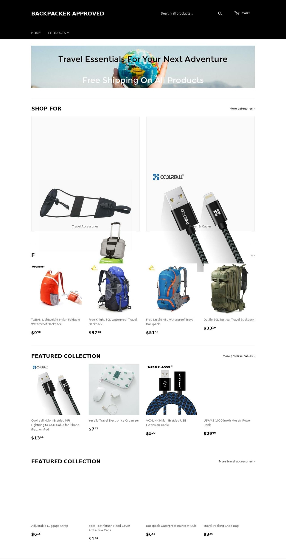 backpackerapproved.com — Shopify storefront screenshot