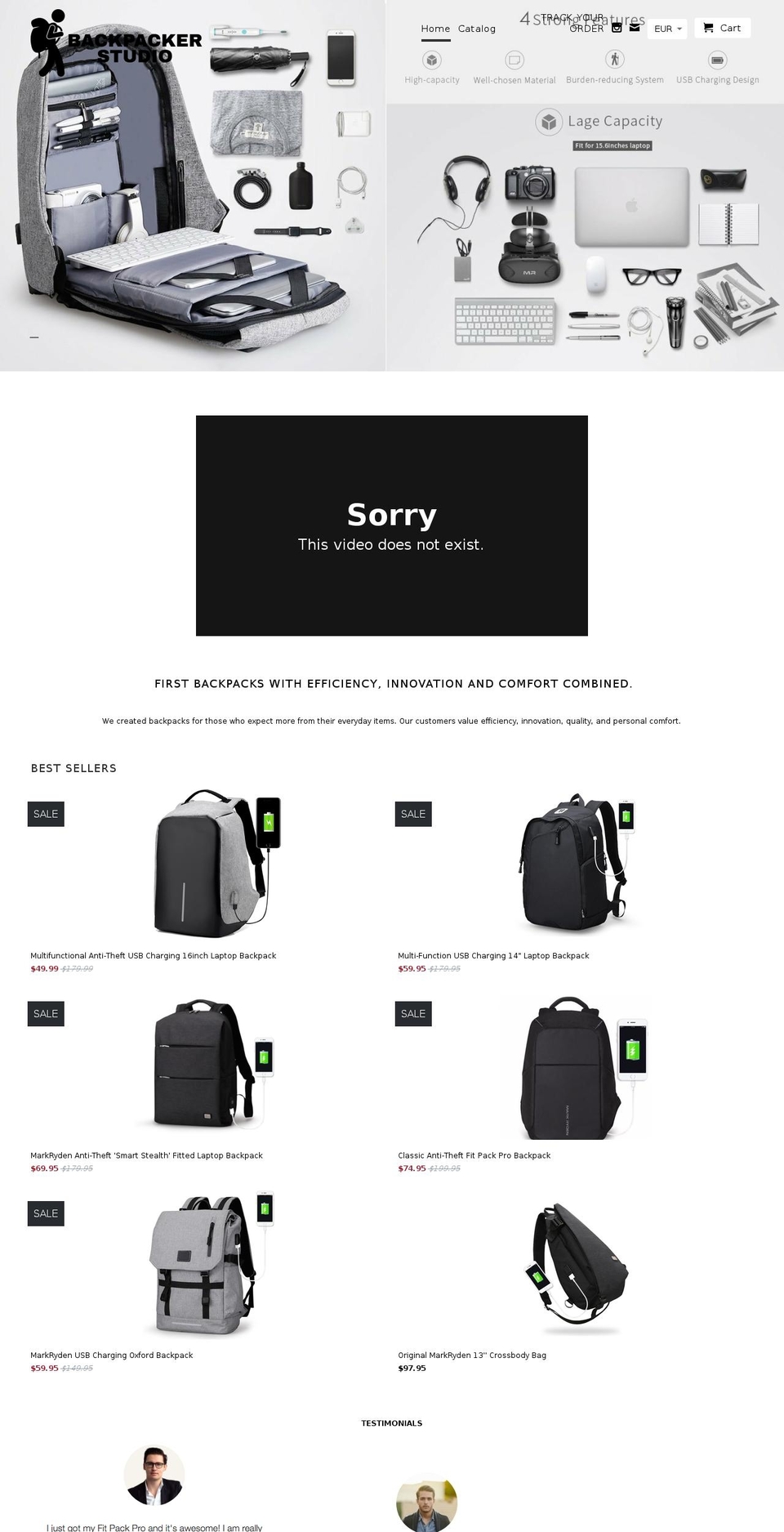 backpackerstudio.com — Shopify storefront screenshot