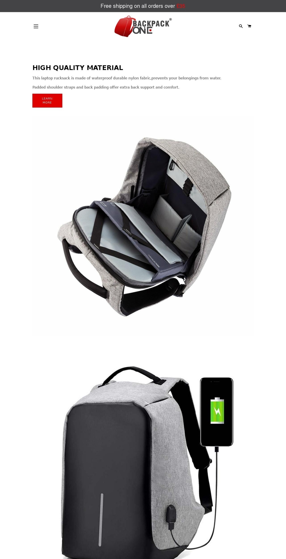 backpackone.com shopify website screenshot