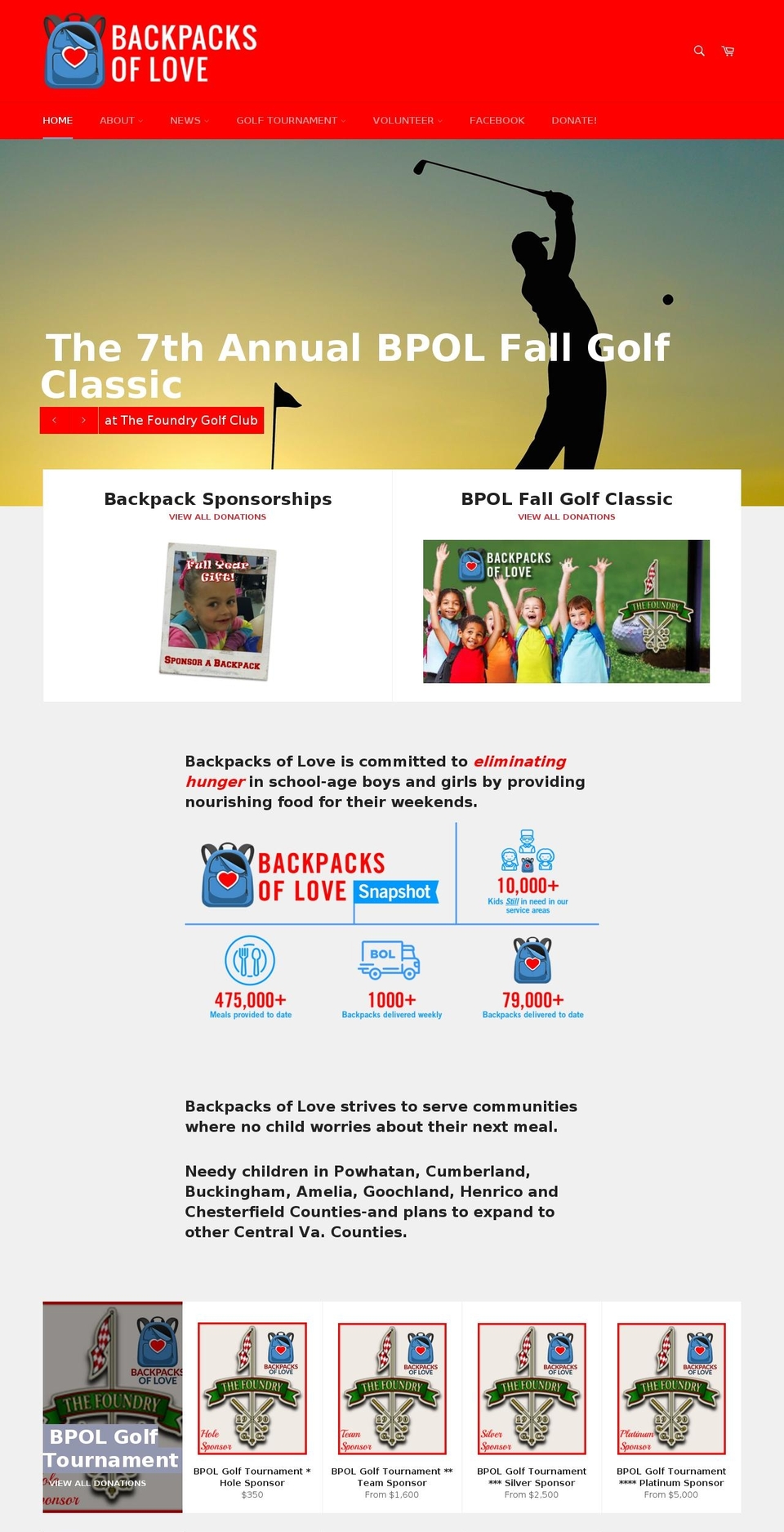 backpacksoflove.org shopify website screenshot