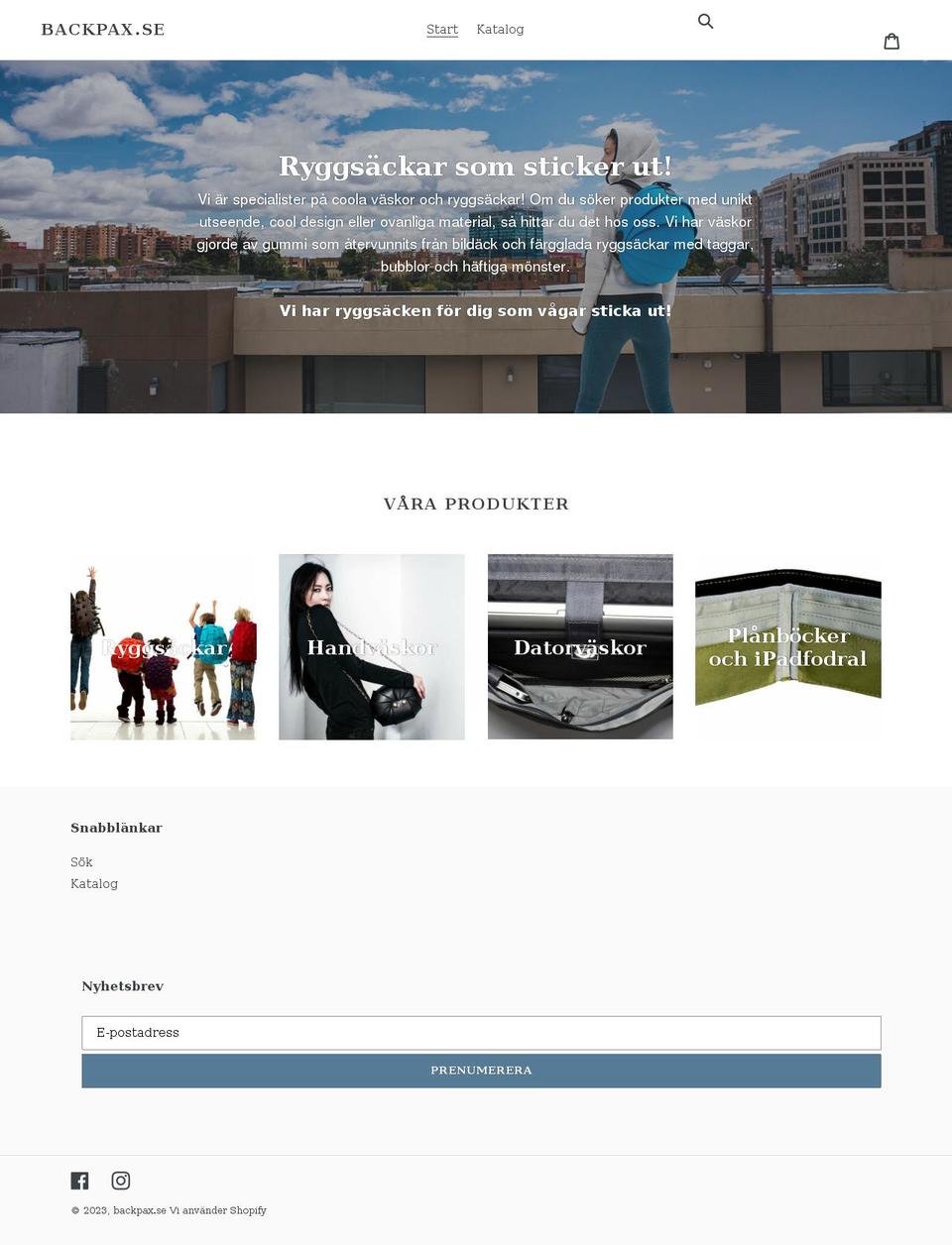 backpax.se shopify website screenshot