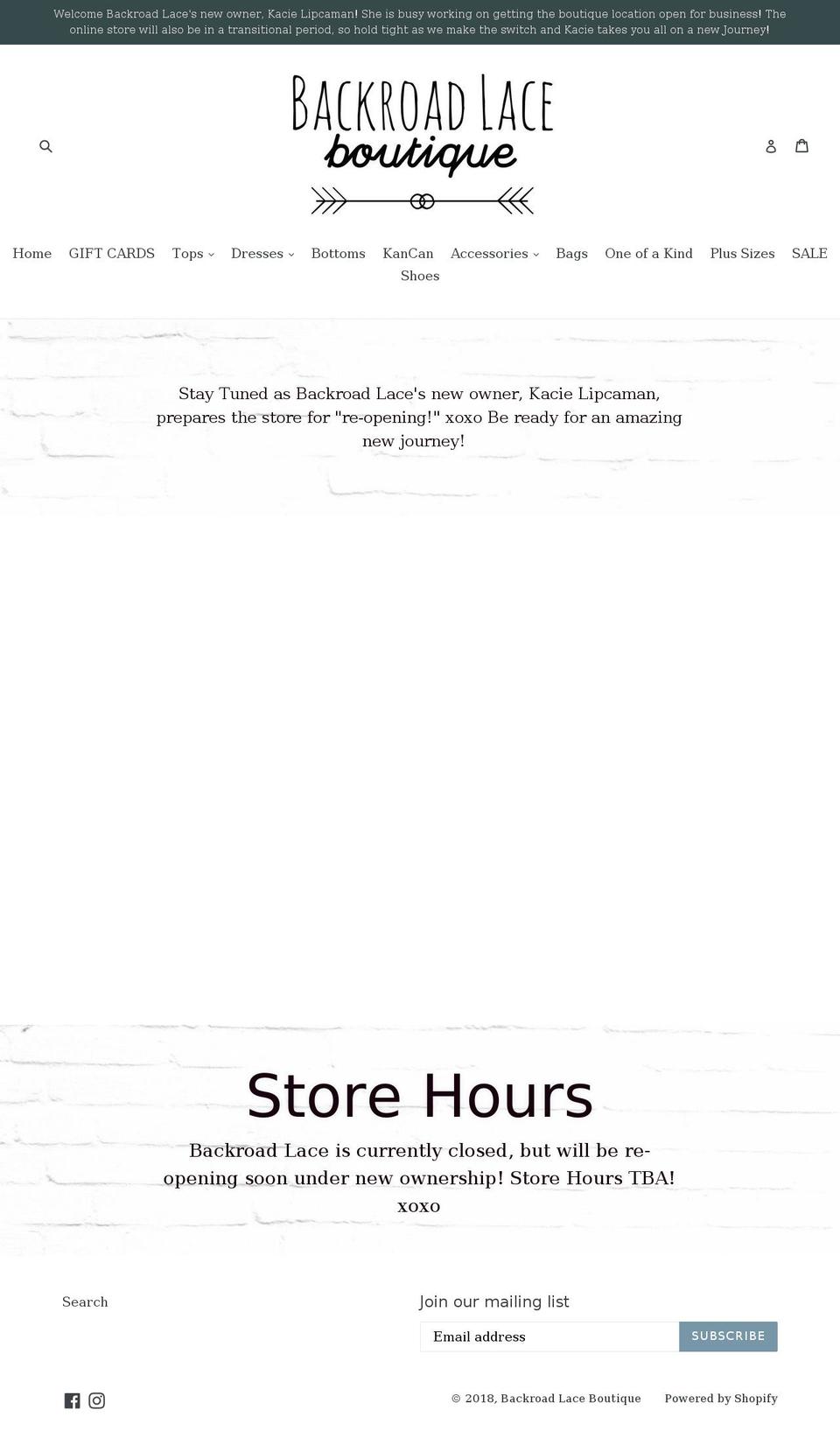 backroadlaceboutique.com — Shopify storefront screenshot