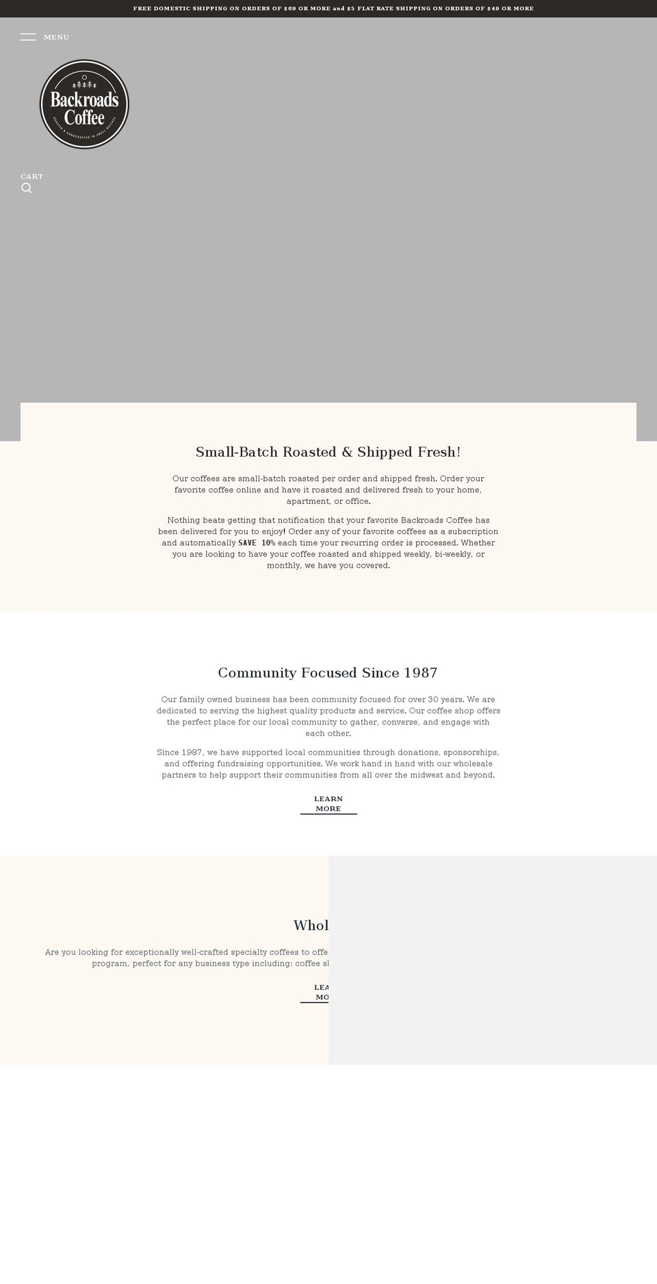 backroadscoffee.com shopify website screenshot