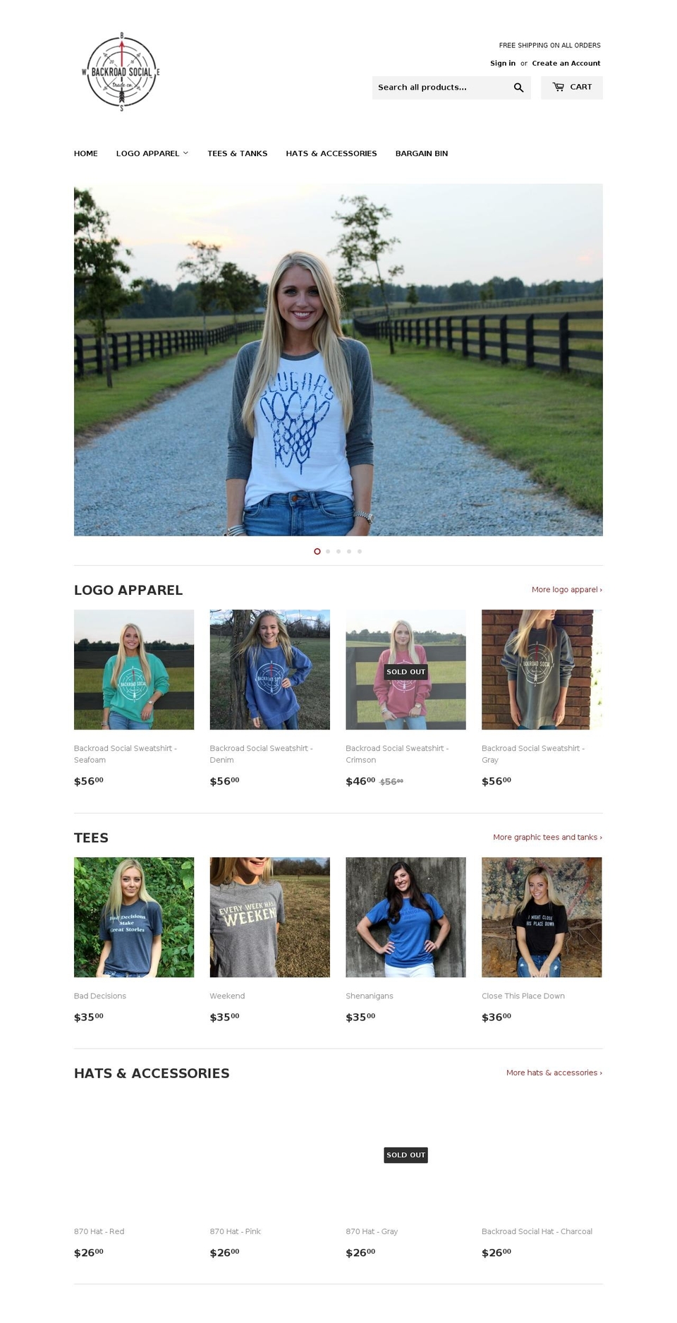 backroadssocial.com — Shopify storefront screenshot