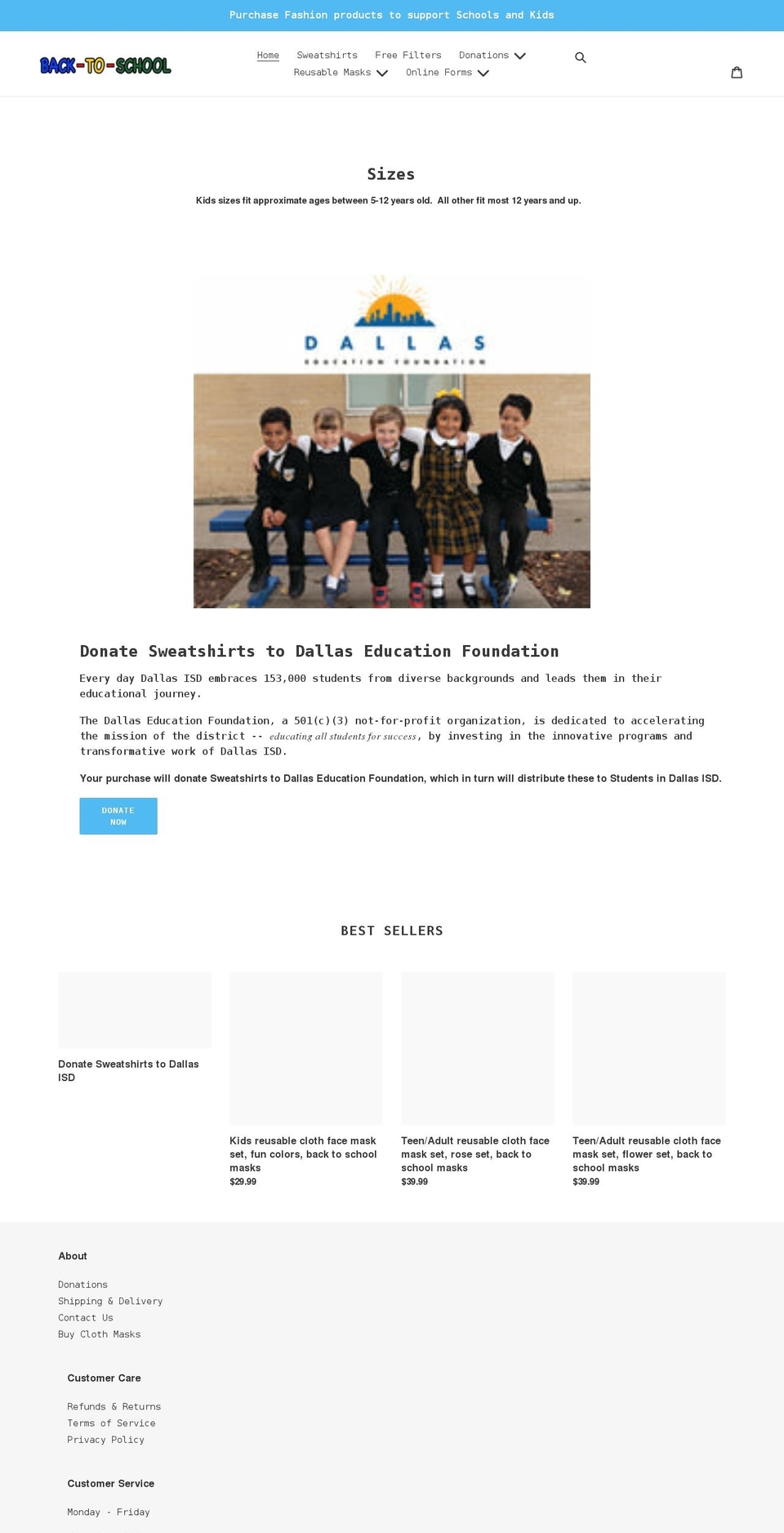 backtoschools.org shopify website screenshot