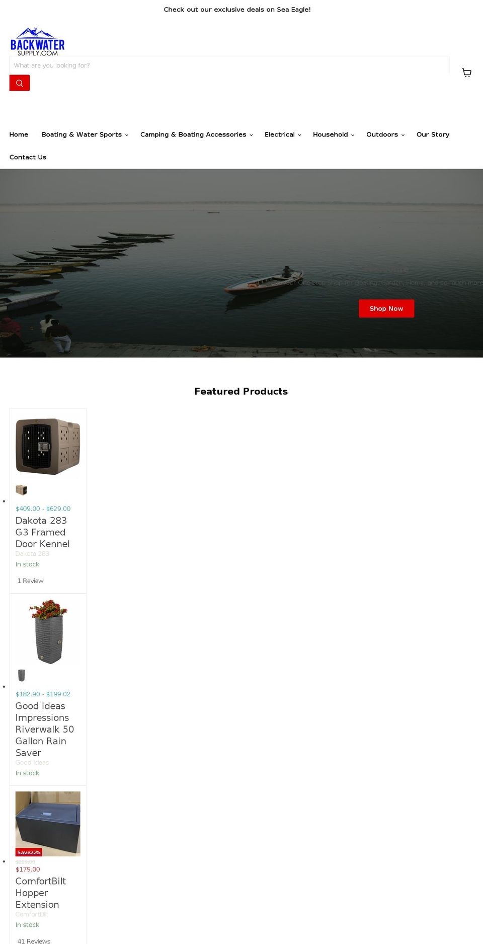 backwatersupply.com shopify website screenshot