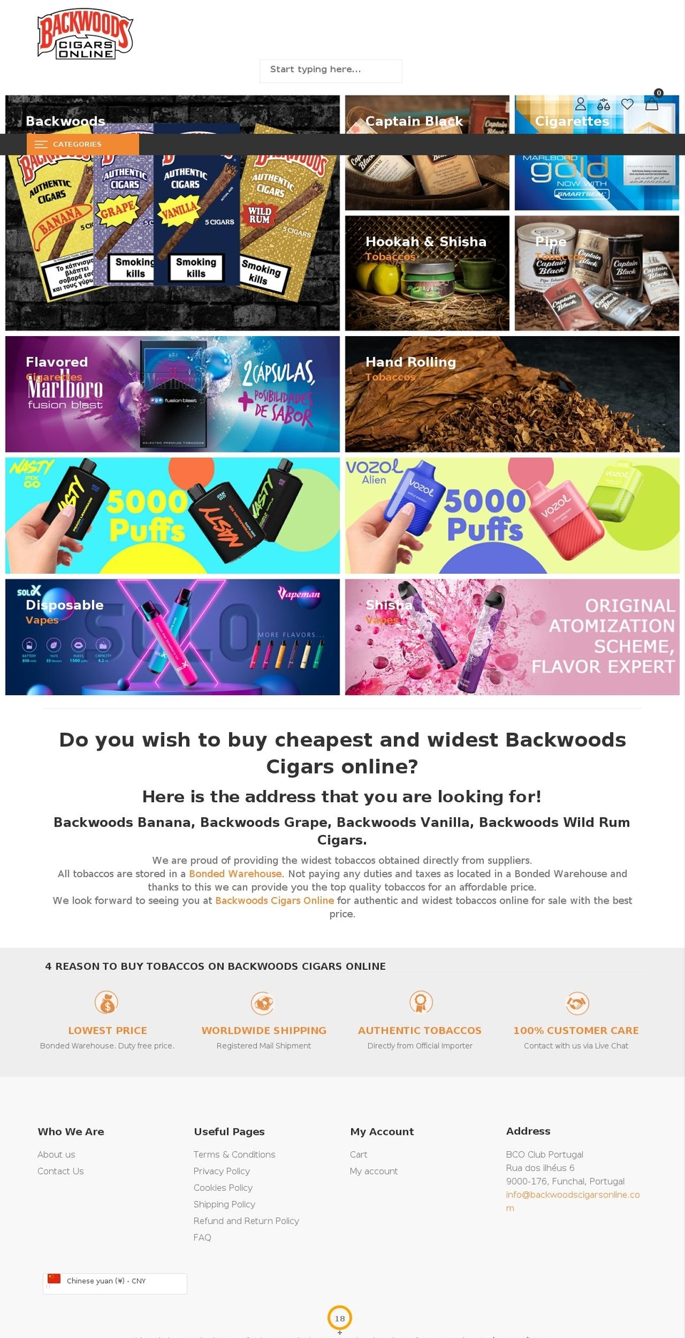 backwoodscigarsonline.com shopify website screenshot