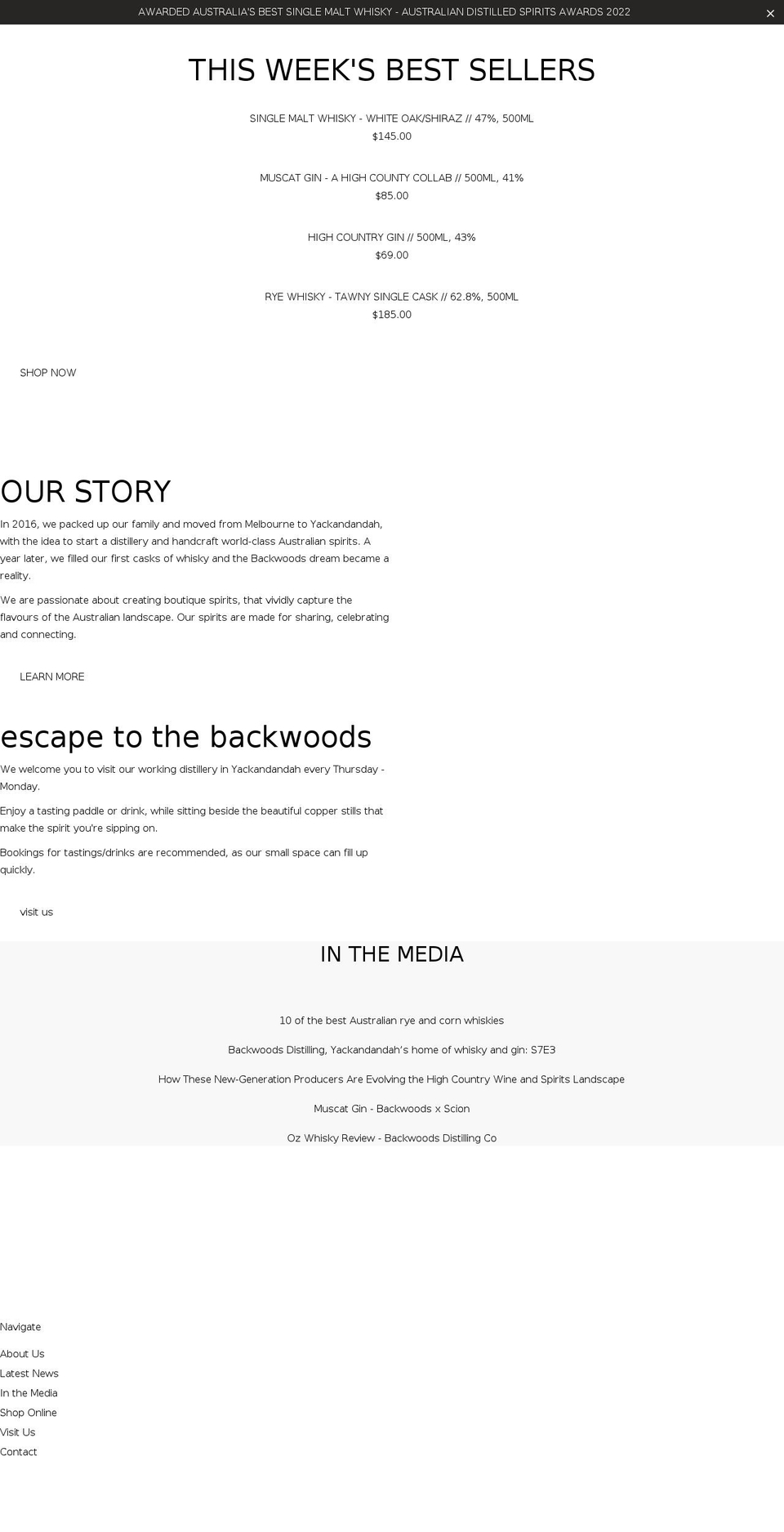 backwoodsdistilling.com.au shopify website screenshot