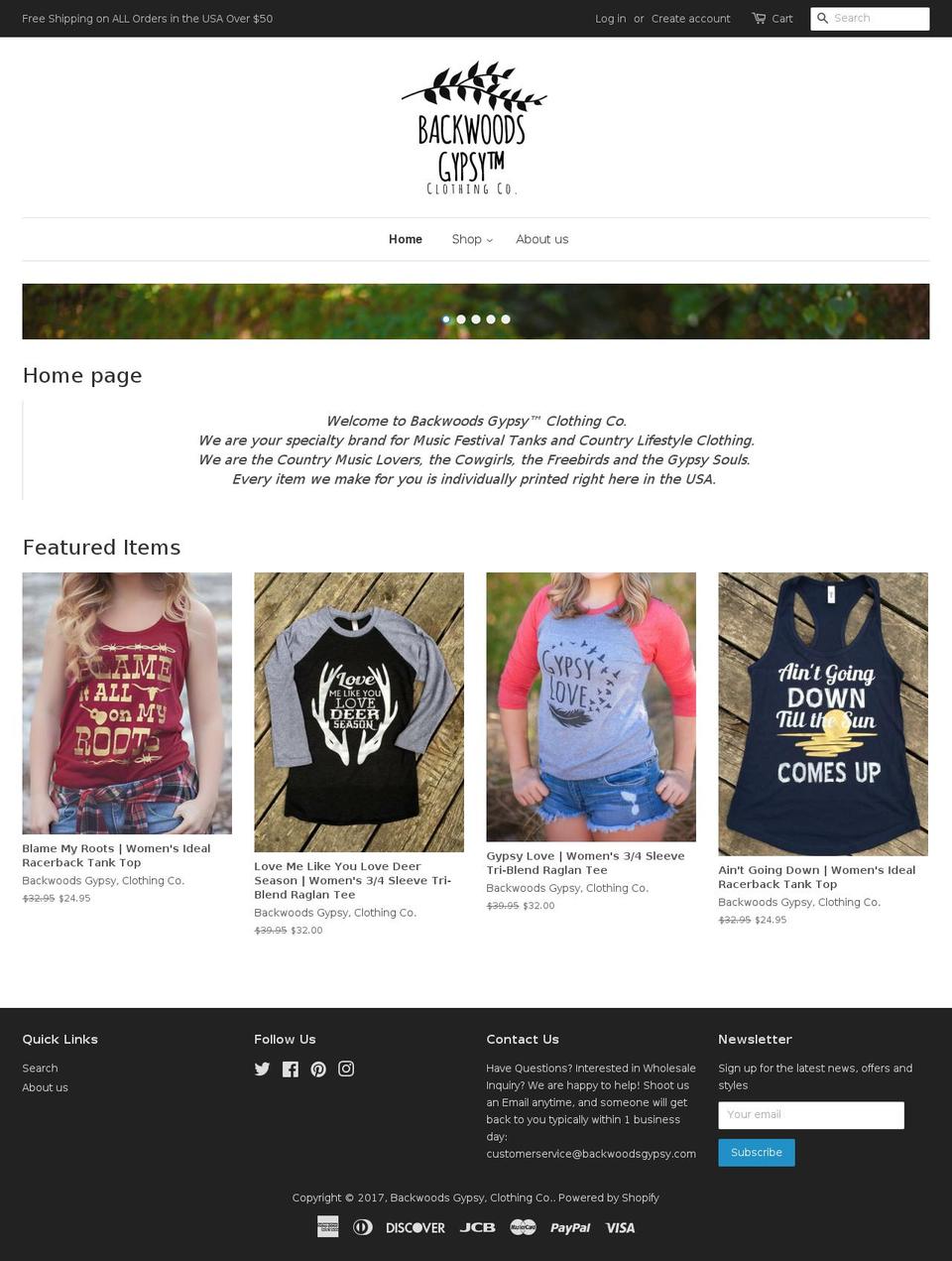 backwoodsgypsy.com shopify website screenshot