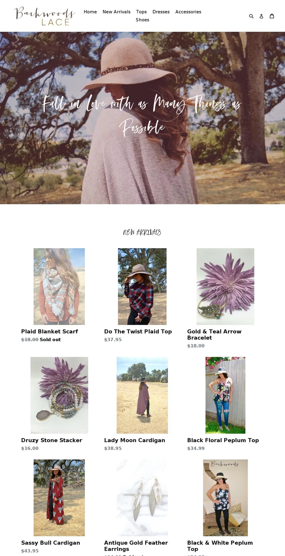 backwoodslace.com — Shopify storefront screenshot