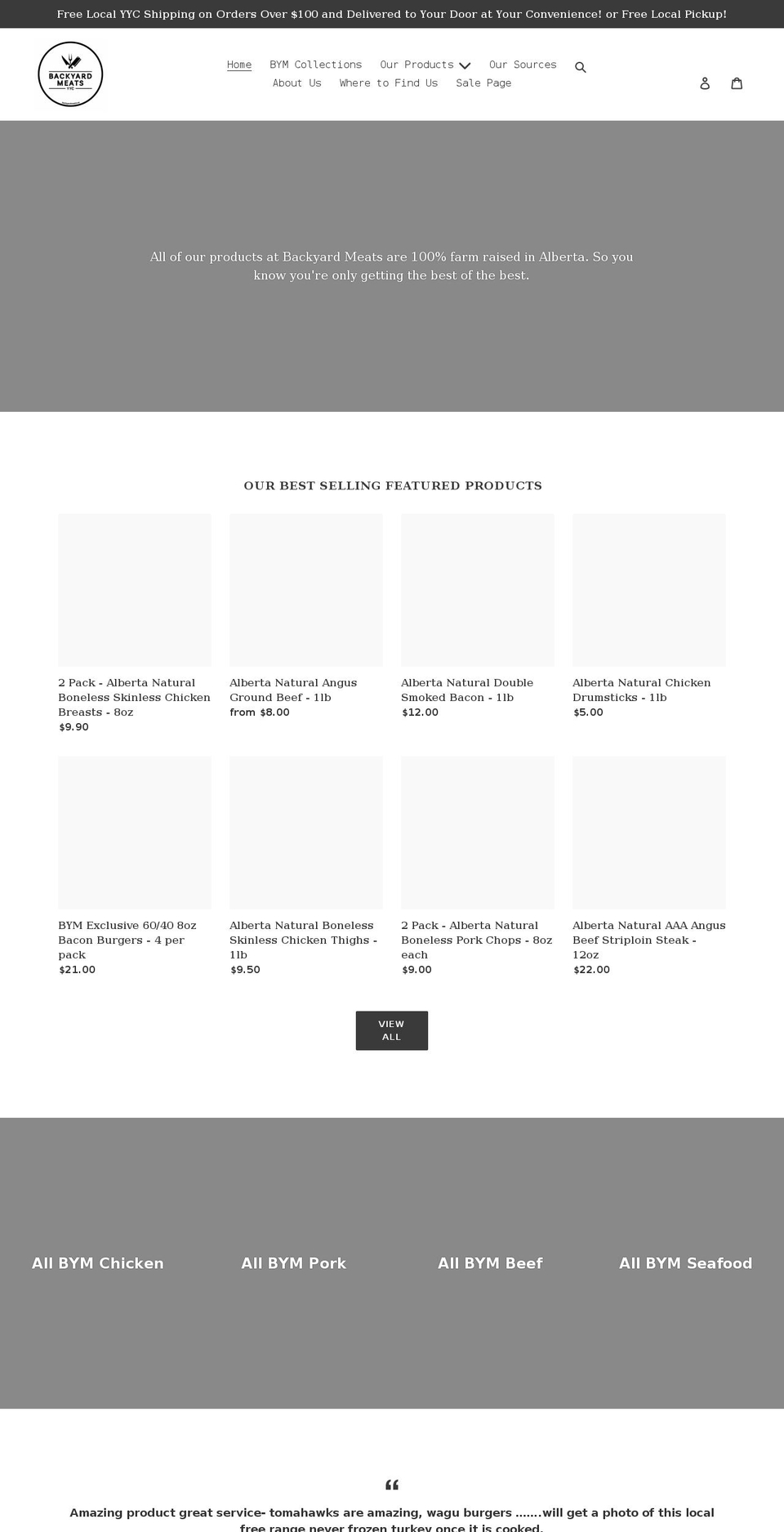 backyardmeats.ca shopify website screenshot