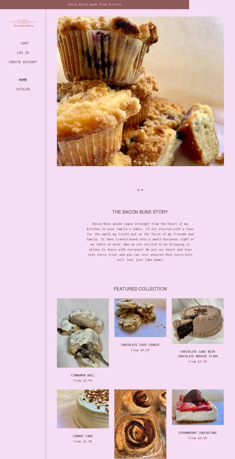 baconbunsbakery.com shopify website screenshot