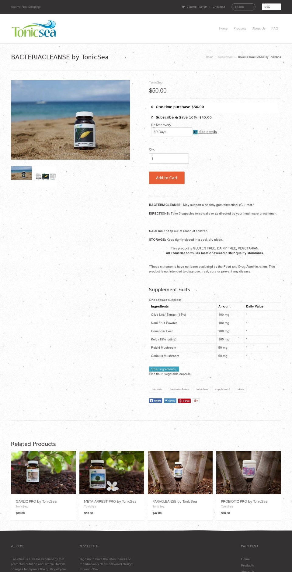 bacteriacleanse.com — Shopify storefront screenshot