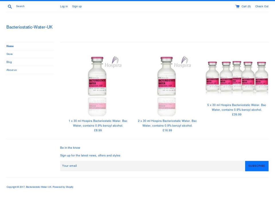 bacteriostatic-water-uk.com shopify website screenshot