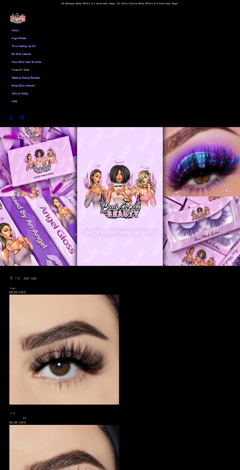 badangelsbeauty.com shopify website screenshot
