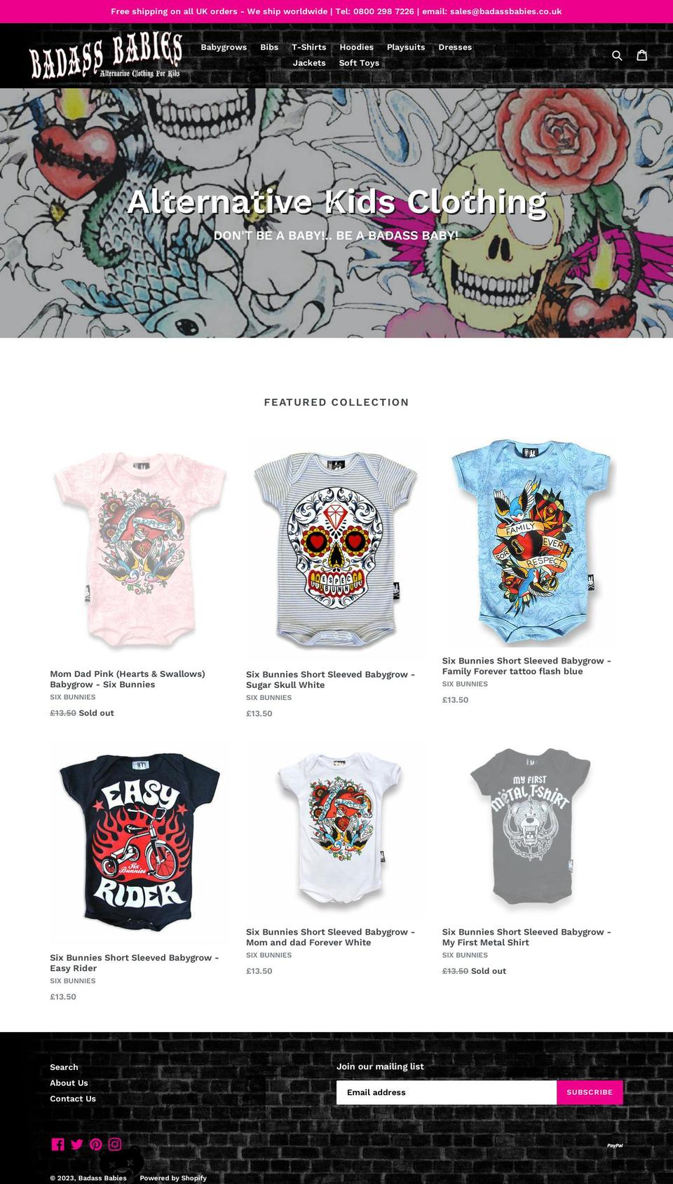 badassbabies.co.uk shopify website screenshot