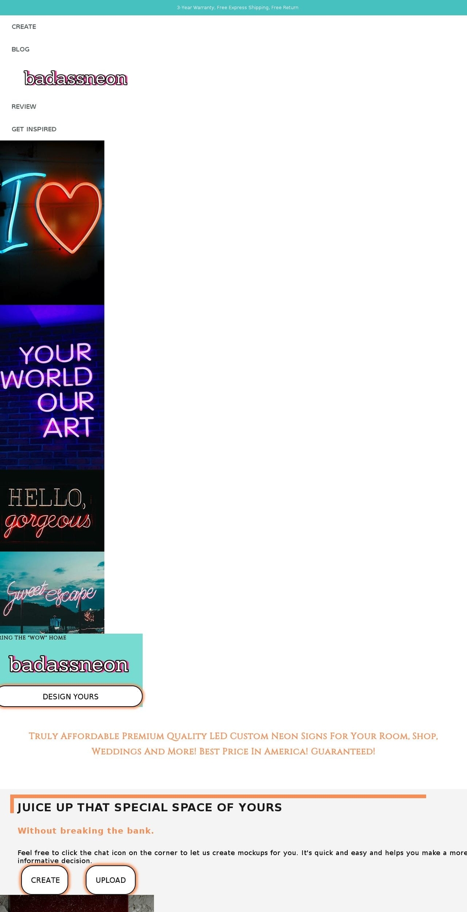 badassneon.com shopify website screenshot