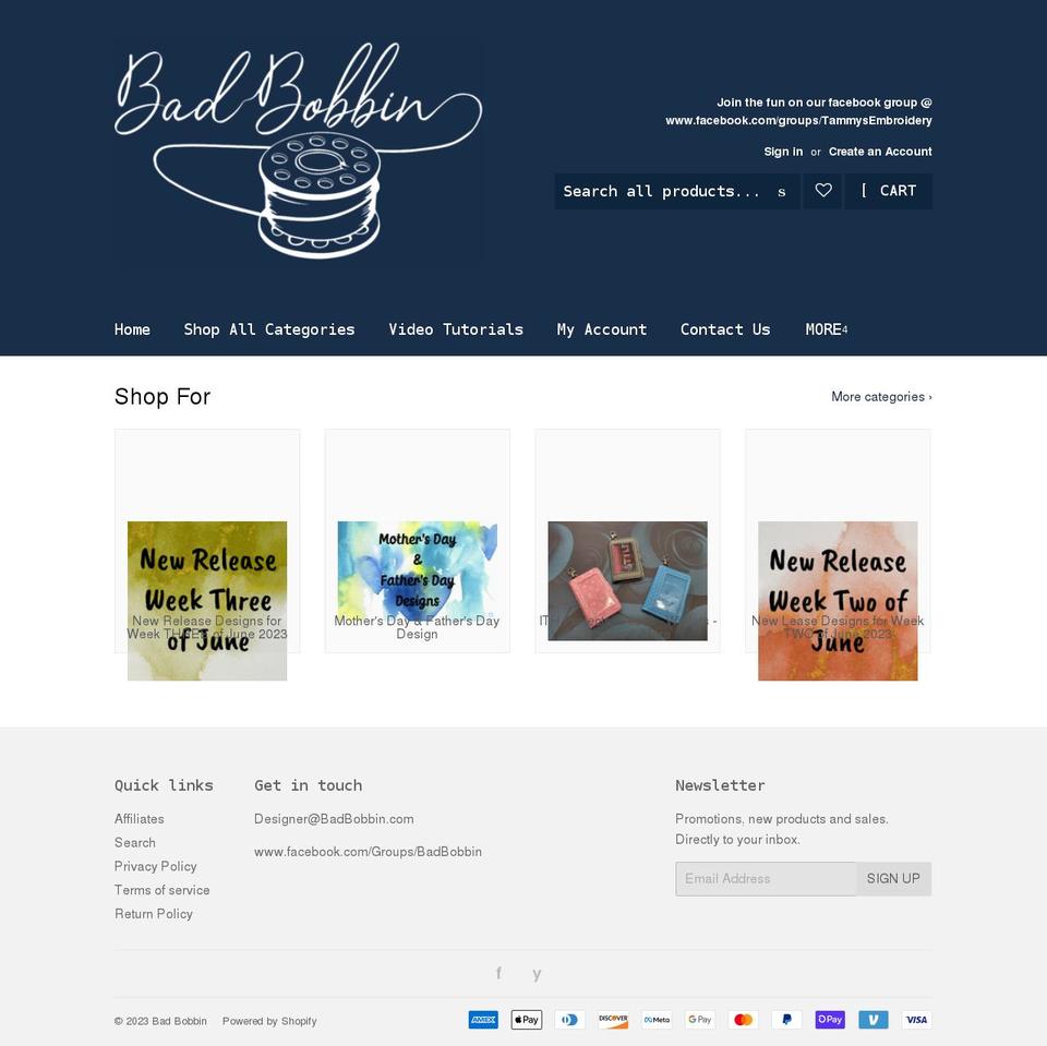 badbobbin.com shopify website screenshot