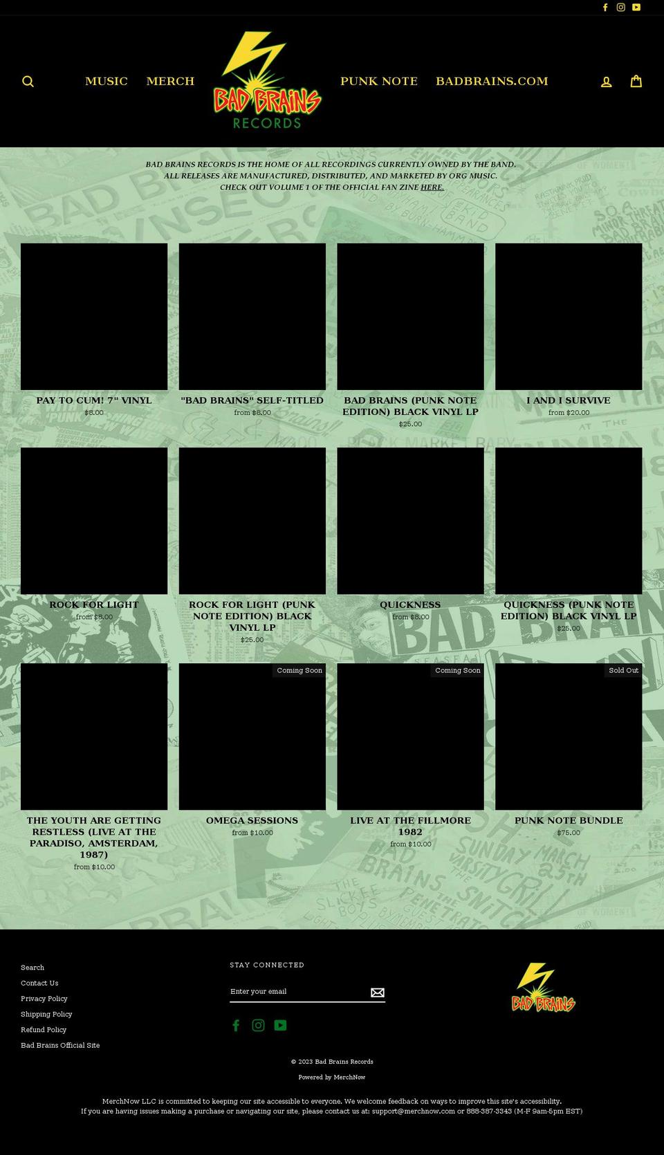 badbrainsrecords.com shopify website screenshot