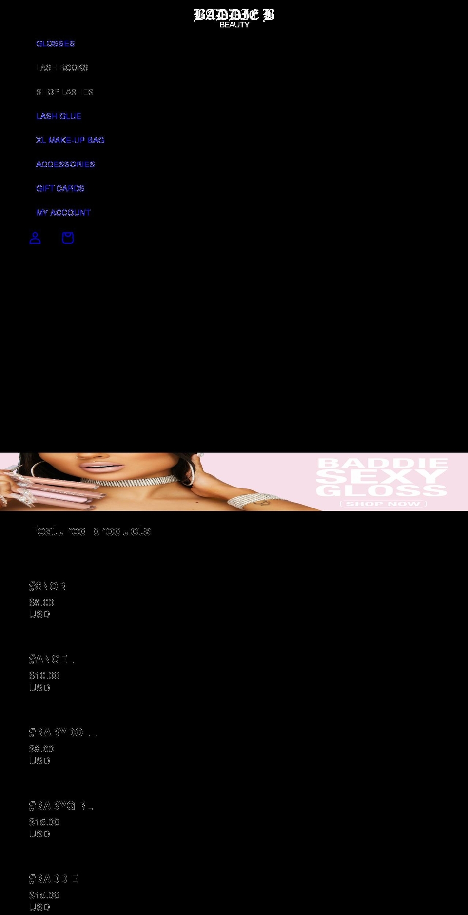 baddieblashes.com — Shopify storefront screenshot
