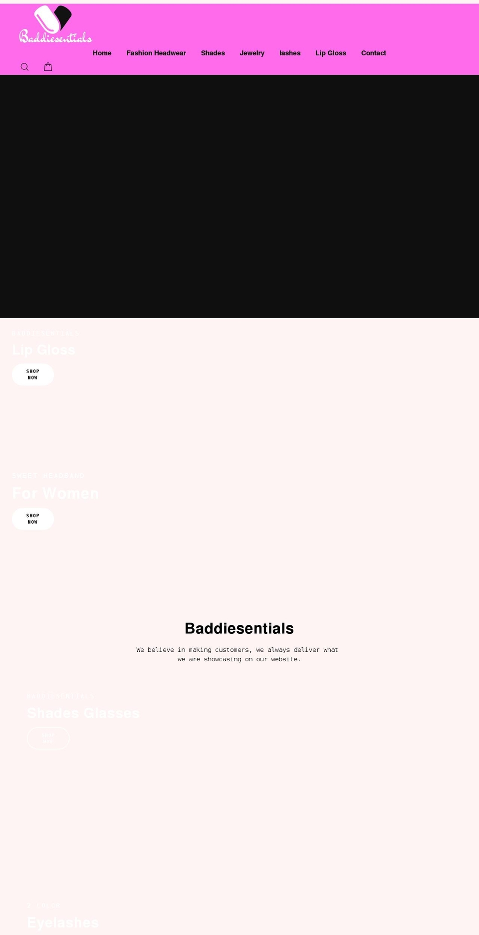 baddiesentials.com shopify website screenshot