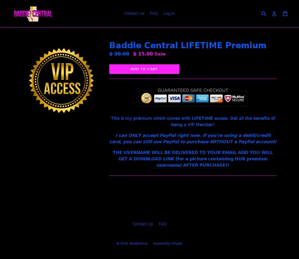 baddieshop.com — Shopify storefront screenshot