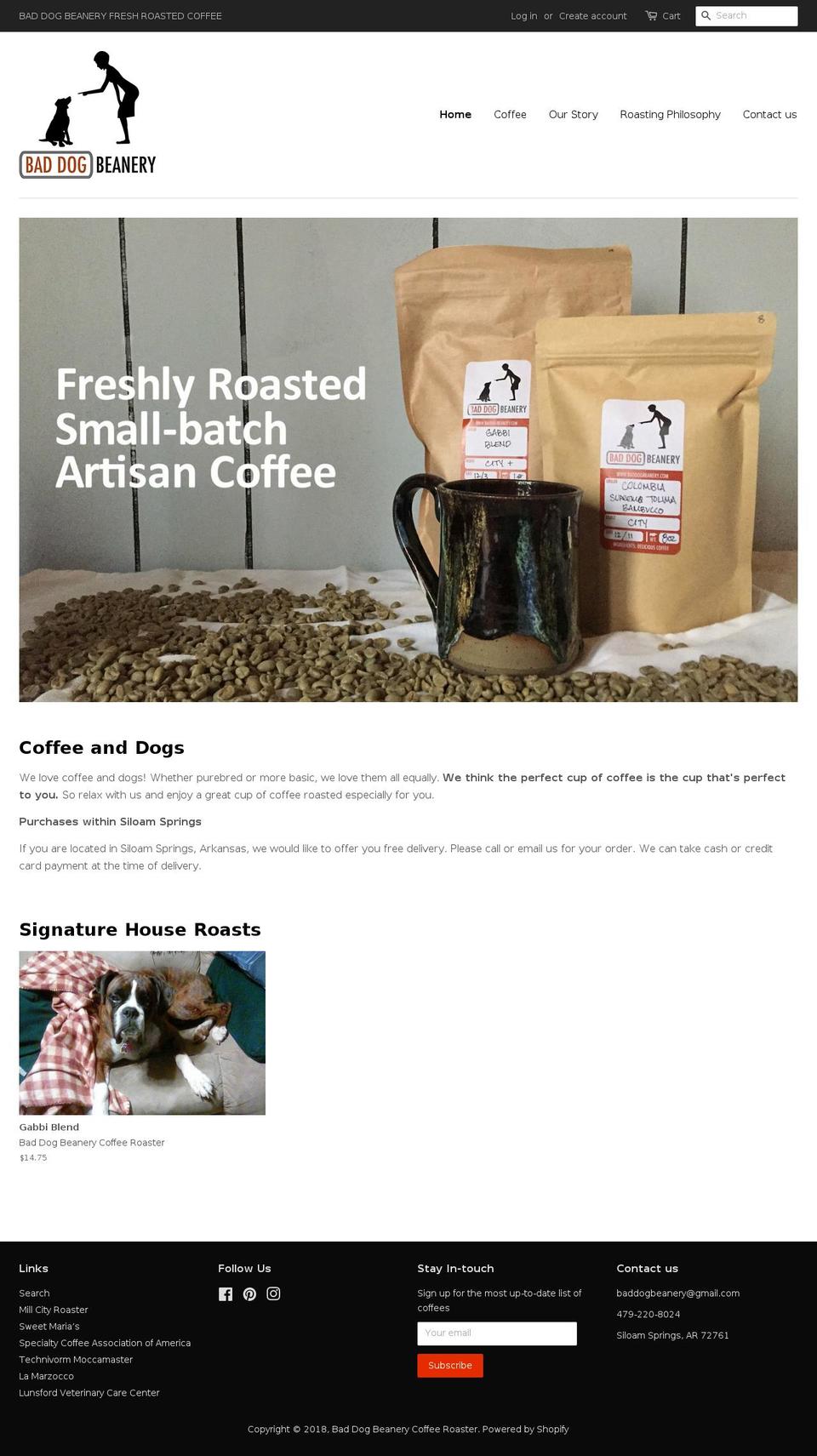 baddogbeanery.com — Shopify storefront screenshot