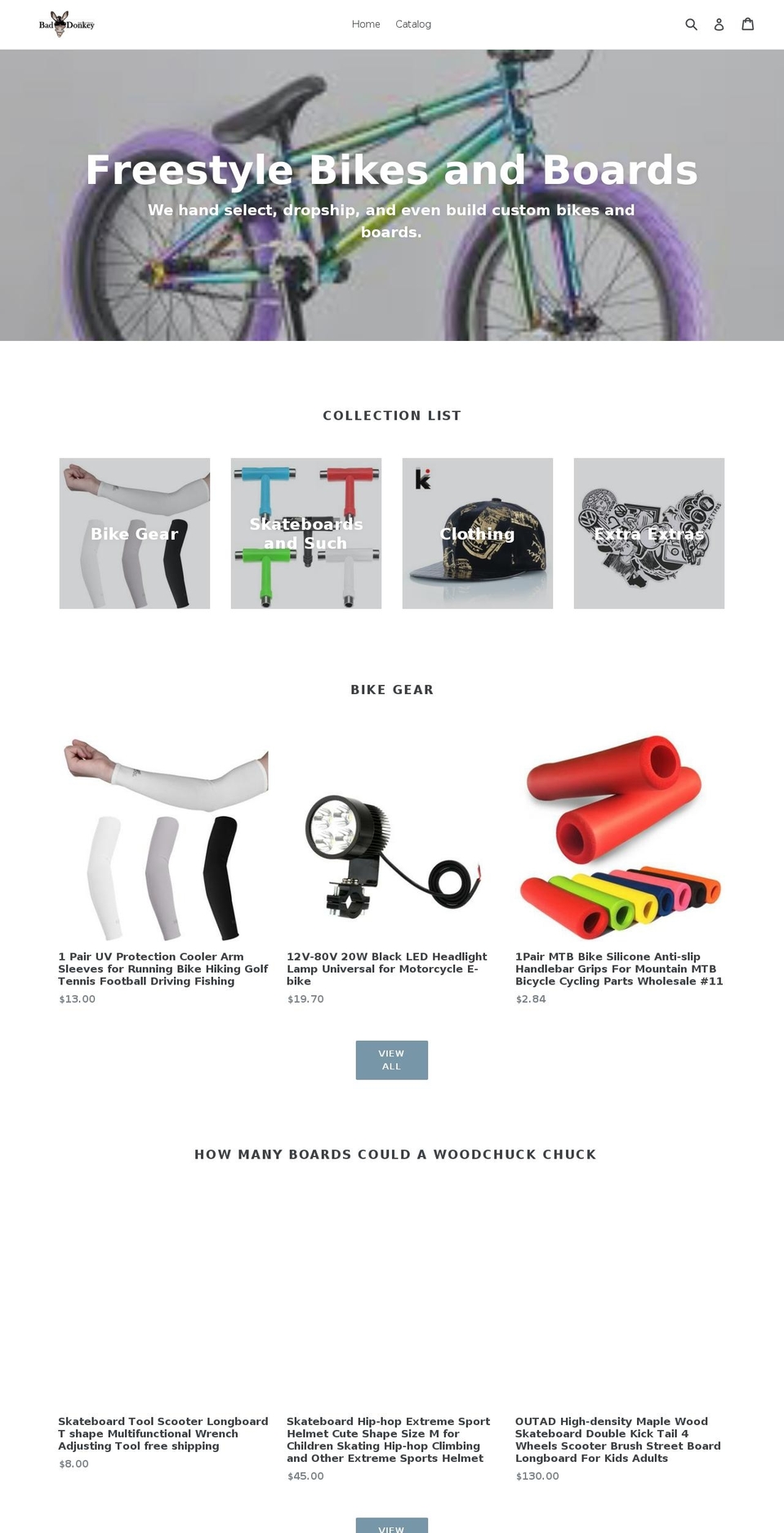 baddonkeybikesandboards.com — Shopify storefront screenshot